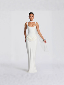 Vestido Maxi Corsé con Cuello Cuadrado para Mujer, Vestido Ajustado con Espalda de Encaje y Cintura Drapeada, Elegante Vestido Formal para Fiesta de Noche o Cóctel - Product Image 4