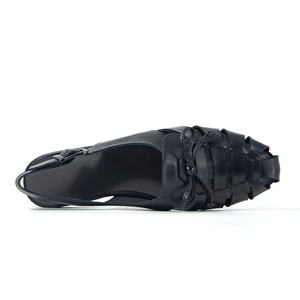 <span class=keywords><strong>Sandales</strong></span> Huarache en cuir tissé noir respirant avec logo personnalisé pour femmes, bout rond fermé, boucle à nœud papillon, chaussures plates d'été - Product Image 3