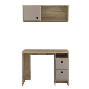 2-<b>Shelf</b> 3-Drawer Office <b>Desk</b> Set Light Oak Taupe Modern Design Home Workspace Furniture - Product Image 6