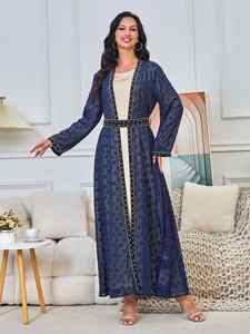 Elegante Set Abaya con Cardigan Ricamato e Gilet, Vestito da Sera Traspirante e Alla Moda <span class=keywords><strong>per</strong></span> la Primavera, <span class=keywords><strong>per</strong></span> Dubai e Paesi del Medio Oriente - Product Image 5