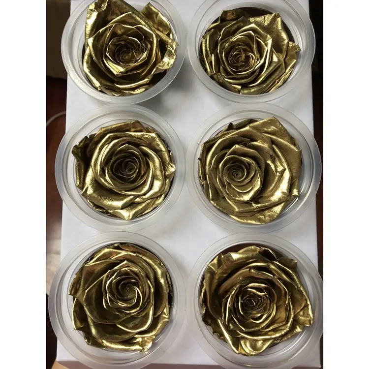 Eternal Rose 5-6cm gold color rose head preserved roses from Kunming China