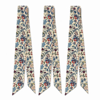 Écharpe en soie minimaliste à motifs floraux, longue, imprimée, utilisable comme ruban, accessoire de cou, attache pour cheveux, ou bandeau pour poignée de sac ou poignet, accessoire de mode quotidien