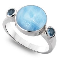 Blauer Larimar Schmuck Rhodium-Plattierter 925 Sterling Silber Ring mit Rundem Blauem Larimar Edelstein