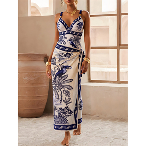 <span class=keywords><strong>Maillot</strong></span> <span class=keywords><strong>de</strong></span> <span class=keywords><strong>bain</strong></span> une pièce imprimé bleu avec jupe, style bikini, pour femme, idéal pour les sources chaudes - Vente en gros - Product Image 1
