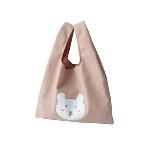 Sac à lunch élégant et mignon avec ours Petit sac en toile Mini sac à provisions Joli sac à main en toile de dessin animé