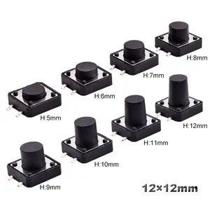 Interruptor de botón táctil vertical momentáneo eléctrico normalmente cerrado de PCB Interruptor táctil de encendido y apagado SMD SMT 12X12mm 4 pines