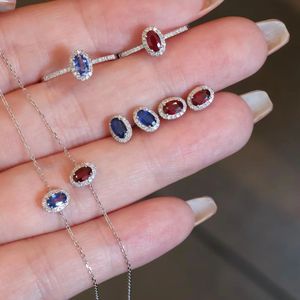 Ensemble de bijoux fins Xinfly en or 18 carats avec rubis, saphir, diamants naturels, collier et boucles d'oreilles pour mariage, fiançailles, cadeau spécial - Product Image 1