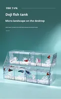 Bassin carré en plastique pour betta, multi-compartiments, aspect verre, pour bureau et salle à manger