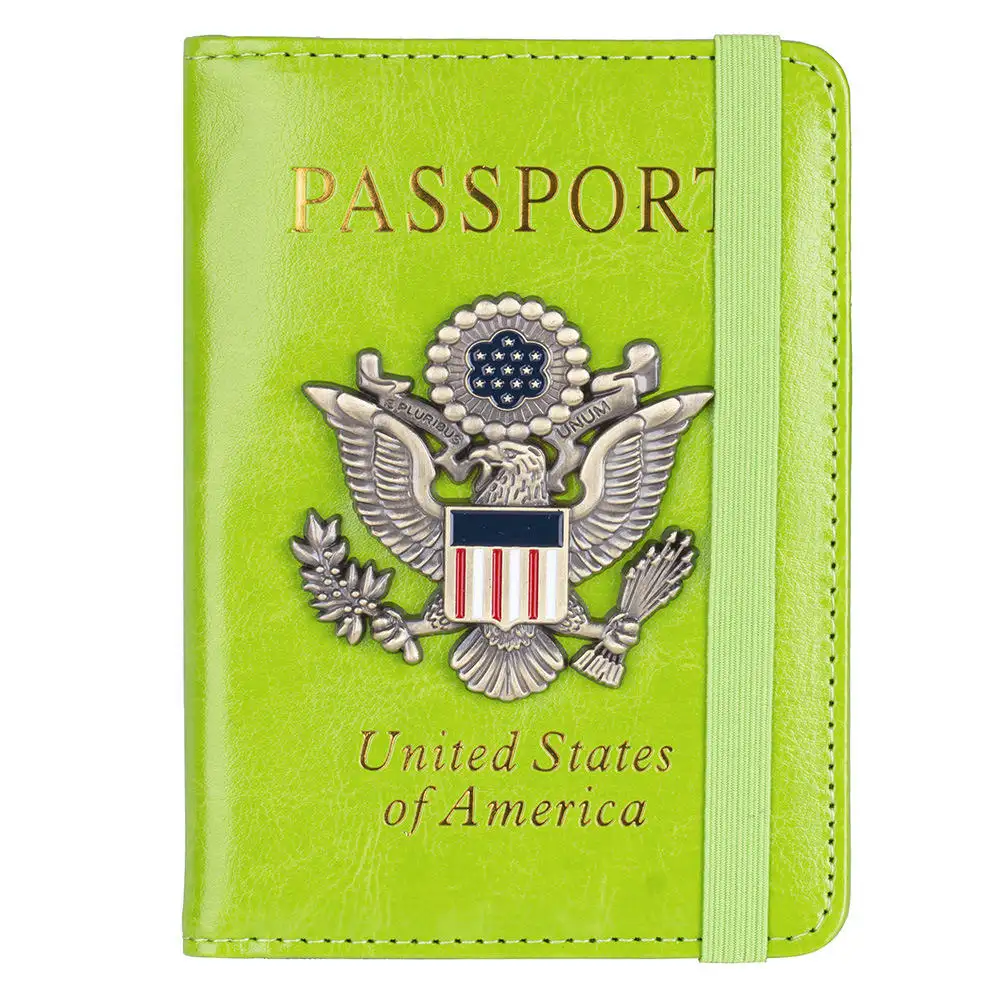 Porte-passeport créatif personnalisé avec badge métallique 3D-Portefeuille et étui en cuir avec blocage RFID pour la famille