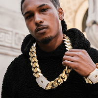 Collier Homme Chaîne Maille Cubaine Miami Épaisse Plaqué Or 14K 18K, Bijoux Hip Hop avec Fermoir Pavé Classique Type Monaco