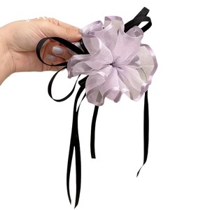 Sweet floral <b>bow</b> ribbon spring <b>clip</b> for half-up hair at the back of the head, 2025 new style hair accessory, elegant headwear. - Product Image 5