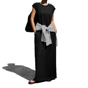 Robes longues maxi droites sans manches en coton de couleur unie à col rond pour femmes, personnalisables en gros – Robe gilet tendance - Product Image 2