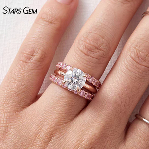 Anillo de Boda de Eternidad Completa Starsgem de Oro Sólido de 10K con Baño de Rodio y Diamantes Rosados de Laboratorio con Corte Brillante para Mujer, Aniversario - Product Image 5