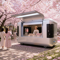 Chariot de restauration mobile polyvalent pour shawarma, design capsule, avec grill et équipement, construction métallique, taille personnalisable, suivi GPS