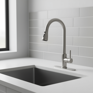 Robinet de cuisine moderne en acier inoxydable argenté, 1 poignée extractible, à poser sur comptoir, avec valve en céramique et conception flexible - Product Image 2