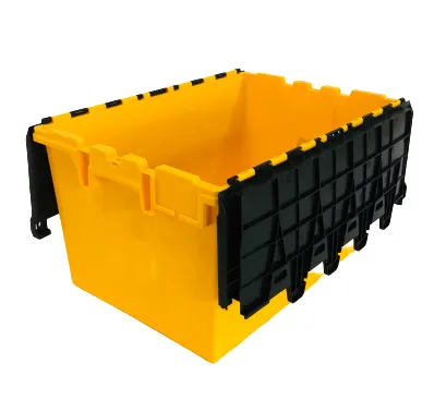 Heavy Duty Plastic Stackable Crate Storage Moving Transport Logistic Turnover Box Totes Bins Attached Lid Container with Lid