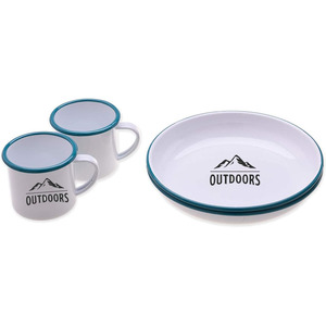 3PC Bộ Đồ Ăn Nhà Bếp Biểu Tượng Tùy Chỉnh In Trại Enamelware Trắng Cấp Thực Phẩm An Toàn Cốc Bát Tấm Thép Kim Loại Men Đặt Bữa Ăn Tối - Product Image 2