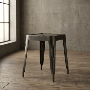 Industrial Vintage Antiquated Nickel Plated Iron <b>Stool</b> Adjustable Fabric <b>Seat</b> Living Room Farmhouse Villa Apartment Use Ottoman - Product Image 3