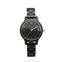 Jam Tangan Dial Hitam Wanita Set Perhiasan Anting Jam Tangan Berlian Set Hadiah Mewah Jam Tangan Kayu Kustom Quartz