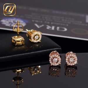 Boucles d'oreilles classiques en moissanite ronde, plaqué or rose 18 carats, sertissage clos, unisexe, pour usage quotidien - Product Image 3