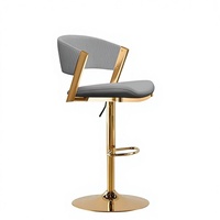 Chaise de bar réglable en cuir à rayures verticales avec accoudoirs en métal doré pour la maison, le café, la salle à manger, le salon