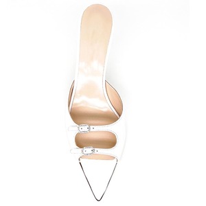 Ciabatte con tacco a punta aperta in <span class=keywords><strong>raso</strong></span> nero con doppia fibbia <span class=keywords><strong>scarpe</strong></span> bianche semplici sandali con tacco a punta - Product Image 3