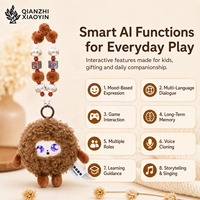 Llavero de peluche AI Marrón con PomPom, Clon de Voz ChatGPT en más de 80 Idiomas, Memoria de Largo Alcance, Multifuncional, con Cuentas Mixtas, WiFi 2.4G, APP Graffiti
