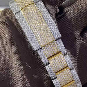 Nouveau Style De Mode De Luxe Fine Jewelry Ronda Mouvement Moissanite Montre Argent Plaqué Or Pointeur Cadran Haute Qualité Glacé Montre - Product Image 2