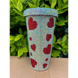 Mujeres 17oz Bling Diamond Red Heart Rhinestone Tumblers Día de San Valentín Glitter Rhinestone Heart Cups para regalos - Product Image 1