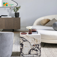 Table d'appoint en marbre moderne personnalisée MT STONE, piétement carré en marbre naturel pour hôtel et villa