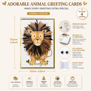 Carte d'invitation scolaire ou pour baby shower, motif animal lion, logo personnalisé, 3D faite à la main, 300 g/m², yeux boule, avec enveloppes, vente en gros - Product Image 5