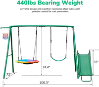 Ensembles de balançoire de soucoupe d'arrière-cour 440lbs, glissière multifonctionnelle résistante de support de balançoire en métal, cerceau de basket-ball d'enfants de balançoire de ceinture