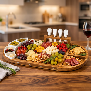 Ensemble de planches à charcuterie modernes en bois d'acacia de qualité supérieure, plateau de service pour fromages et apéritifs, bols en céramique, ensemble de couteaux, vente en gros OEM - Product Image 1