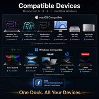 Base de Conexión Thunderbolt 5 15 en 1, Intel 8K120Hz HDTV DP 80Gbps 140W USB3.2 10Gbps NVMe SSD 2.5G LAN de Aluminio para MacBook y Windows