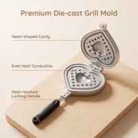 Máquina para Hacer Waffles con Forma de Corazón, de Aluminio Fundido, 35x15cm, Antiadherente, para Estufa de Gas, con Anillo de Bloqueo y Colgador, para Cocina