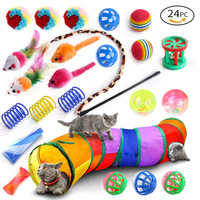 Ensemble de 21 jouets pour chat en peluche et plastique, tunnel pliable, baguette de chat, souris moelleuse, balles crépitantes, pack de jeu interactif pour chatons d'intérieur