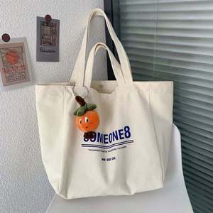 Canvas <b>Tote</b> <b>Bags</b> with Letter Pattern Silk Printing <b>Zipper</b> Closure Foldable Design Long Handle Large Capacity Eco Brand - Product Image 1