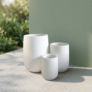 Ensemble de 3 pots à fleurs minimalistes en béton, finition blanche marbrée, pour intérieur, bureau, jardin, plantes, arbres, maison - Product Image 4