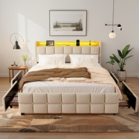 Le lit de recharge ultime avec USB Type C intégré, 4 tiroirs de rangement et revêtement en tissu doux beige gris