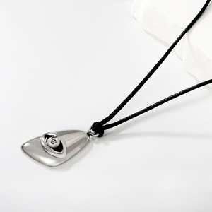 European American Style Triangular Eye Pendant Necklace With White Diamond Stainless Steel Waxed <b>Rope</b> Sweater <b>Chain</b> For Leisure - Product Image 3