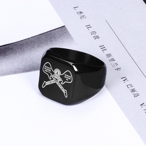 Bague Guitare Rock en Acier Inoxydable Noir 18MM Design Géométrique Bijou Unisexe Tendance Cadeau - Product Image 3