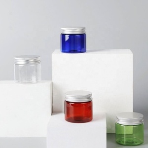 Amber Green Blue Wide Mouth Custom Logo Transparent Luxury <b>Plastic</b> Cream <b>Jar</b> With Aluminium Lid - Product Image 5