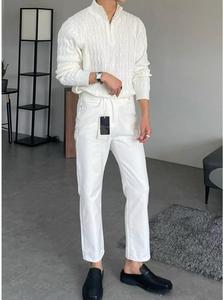 Pull Slouchy avancé pour hommes, pull <span class=keywords><strong>chic</strong></span> à manches longues et à fermeture éclair à <span class=keywords><strong>col</strong></span> <span class=keywords><strong>roulé</strong></span> blanc, saison d'automne - Product Image 4