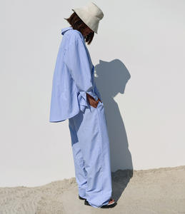 Conjuntos de dos piezas a rayas de algodón para oficina, camisas elegantes con solapa, pantalones largos con cintura elástica, trajes Street Chic de dos piezas para mujer 2023 - Product Image 3