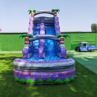 Toboggan aquatique gonflable géant sur le thème des palmiers pour jardin, pour enfants et adultes