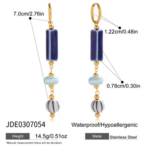 ต่างหูห้อยพู่เซรามิกสีน้ำเงินแฟชั่นใหม่สำหรับผู้หญิง <span class=keywords><strong>JoJo</strong></span> ชุบทอง 18K ทำจากสแตนเลสสตีล 304/316 ป้องกันการแพ้ - Product Image 3