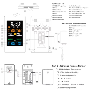 Wireless Weather Station Hygrometer <b>Digital</b> Thermometer LCD Display Forecast Bedside <b>Clock</b> in Outdoor - Product Image 3