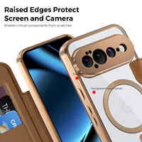 Étui portefeuille magnétique en cuir PU à motif quadrillé pour Google Pixel 9 10 11 Pro XL 7A 8A 9A 10A avec fentes pour cartes et recharge sans fil, coque transparente