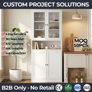 <span class=keywords><strong>Mueble</strong></span> de Cocina de Acero con Puertas de Vidrio, <span class=keywords><strong>Mueble</strong></span> de Despensa Blanco para <span class=keywords><strong>Comedor</strong></span>, Sala de Estar, Aparador Metálico - Product Image 1