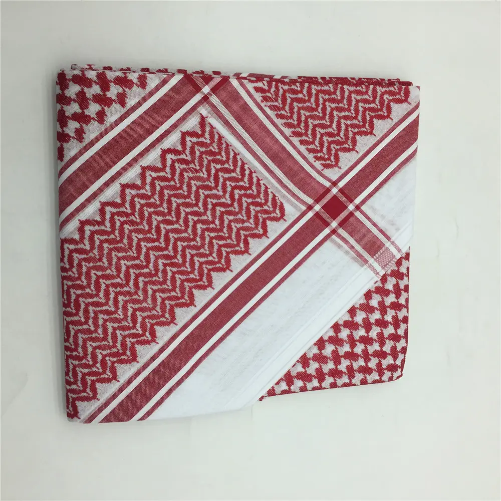 80 Cotton Counts Keffiyeh for Men Customized Jacquard Square Scarf 55 58 60 Inches White Red 100% Cotton Arab Shemagh Scarf